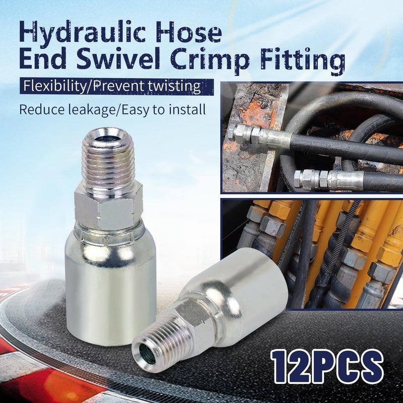 AKM 12-Pack 3/8" Hose x 3/8" NPTF Male Pipe Hydraulic Hose Crimp Fitting Ends - Image 2